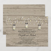 Engagement Party Rustic Wood Mason Jar and Lights Kaart (Voorkant / Achterkant)