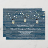 Engagement Party Rustic Wood Mason Jar and Lights Kaart (Voorkant / Achterkant)