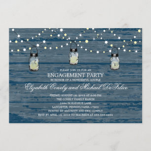 Engagement Party Rustic Wood Mason Jar and Lights Kaart