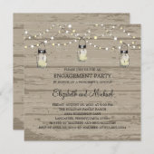 Engagement Party Rustic Wood Mason Jar and Lights Kaart (Voorkant / Achterkant)