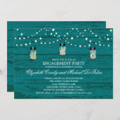 Engagement Party Rustic Wood Mason Jar and Lights Kaart (Voorkant / Achterkant)
