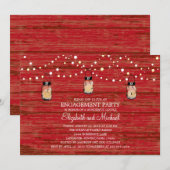 Engagement Party Rustic Wood Mason Jar and Lights Kaart (Voorkant / Achterkant)