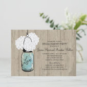 Engagement Party Rustic Wood Mason Jar Hydrangeas Kaart (Staand voorkant)