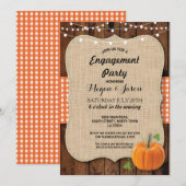Engagement Party Rustic Wood Pumpkin Burlap Herfst Kaart (Voorkant / Achterkant)
