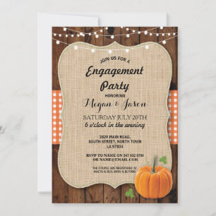 Engagement Party Rustic Wood Pumpkin Burlap Herfst Kaart