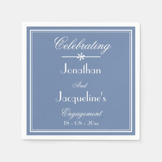 Engagement Party Script Rustiek Stoffig Blauw Papi Servet (Voorkant)