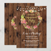 Engagement Party Shower Floral Wreath Wood Invite Kaart (Voorkant / Achterkant)