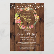 Engagement Party Shower Floral Wreath Wood Invite