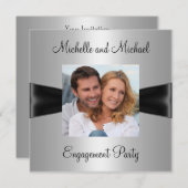 Engagement Party Silver Black Ribbon Foto Kaart (Voorkant / Achterkant)
