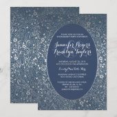 Engagement Party Silver Floral  marine Kaart (Voorkant / Achterkant)