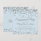 Engagement Party - Silver Glitter Confetti Ice Blu Kaart (Voorkant / Achterkant)