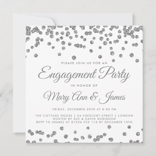 Engagement Party Silver Glitter Confetti winter+we Kaart (Voorkant)