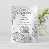 Engagement Party Silver Gray Shiny Hearts Elegant Kaart (Staand voorkant)