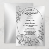 Engagement Party Silver Gray Shiny Hearts Elegant Kaart (Voorkant / Achterkant)