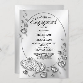 Engagement Party Silver Gray Shiny Hearts Elegant Kaart