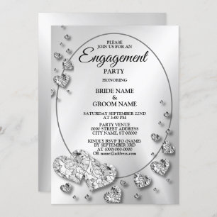 Engagement Party Silver Gray Shiny Hearts Elegant Kaart