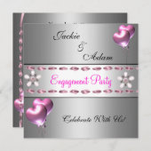 Engagement Party Silver Pink Floral Balloons Kaart (Voorkant / Achterkant)