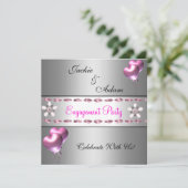 Engagement Party Silver Pink Floral Balloons Kaart (Staand voorkant)