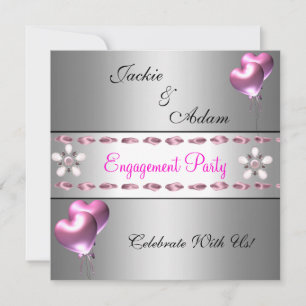 Engagement Party Silver Pink Floral Balloons Kaart