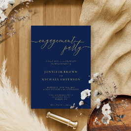 Engagement Party Simple Navy Gold Kaart