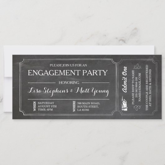 Engagement Party Ticket Krijtbord Rustieke Uitnodi Kaart (Voorkant)
