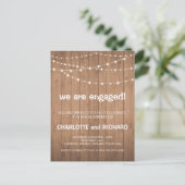 Engagement party uitnodiging hout en string lichte briefkaart (Staand voorkant)