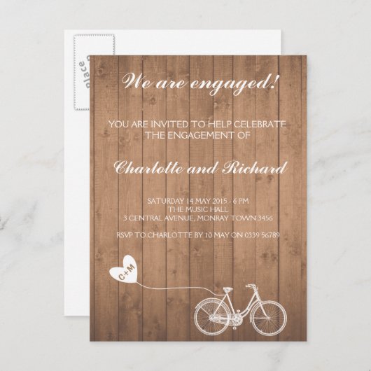 Engagement party uitnodiging romantische fiets (Voorkant / Achterkant)