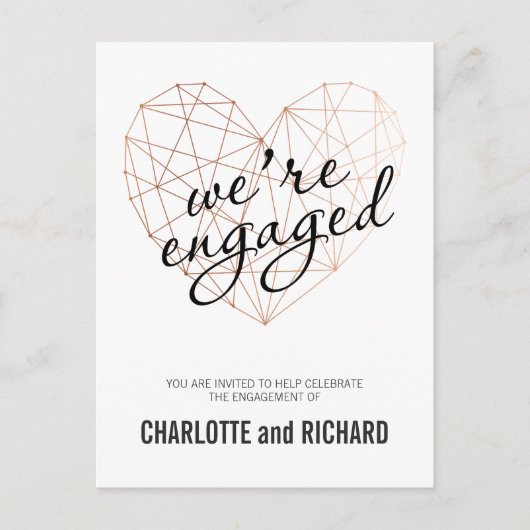 Engagement party uitnodiging roos gouden geometris (Voorkant)