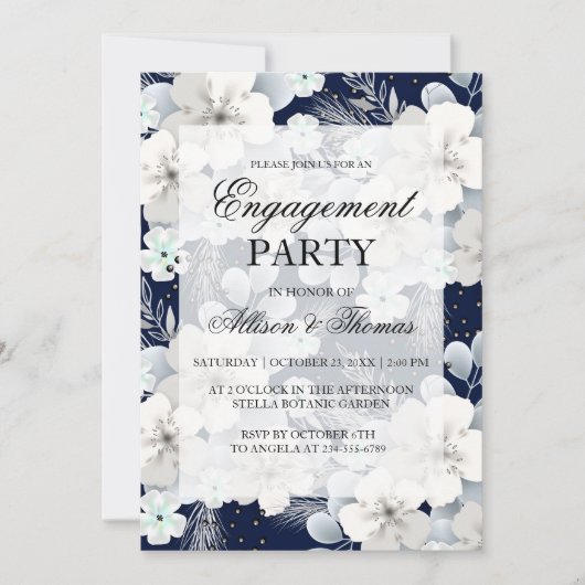 Engagement Party uitnodiging witte bloem sakura (Voorkant)