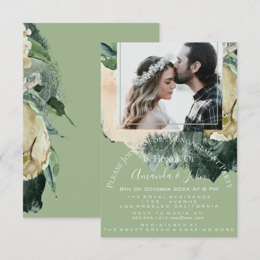 Engagement Party Vrijgezellenfeest Foto Mint Flora Kaart (Voorkant / Achterkant)