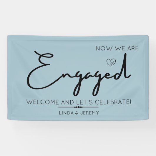 Engagement party welkomstbanner dusty blue spandoek (Horizontaal)