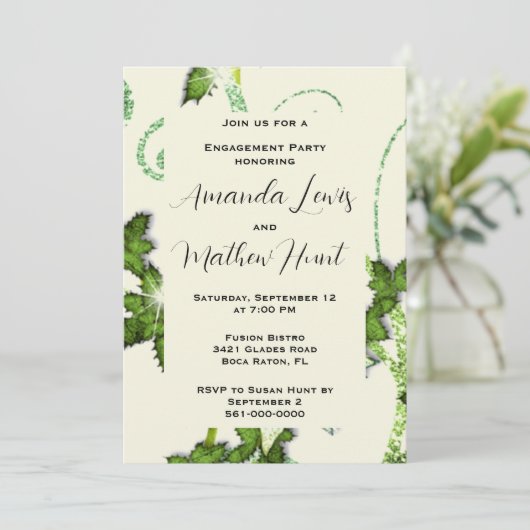 Engagement Party Whimsical Glitter Invitation Kaart (Staand voorkant)