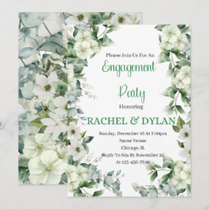 Engagement Party, White, Green, Flowers Floral Kaart