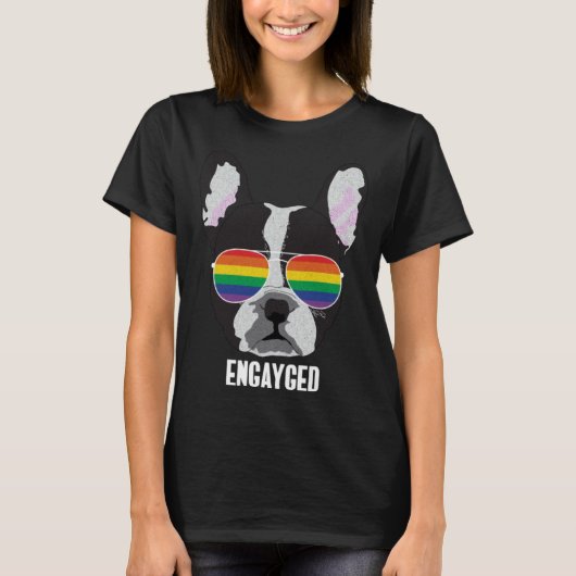 Engayged  Boston Terrier Dog Gay Pride T-shirt (Voorkant)