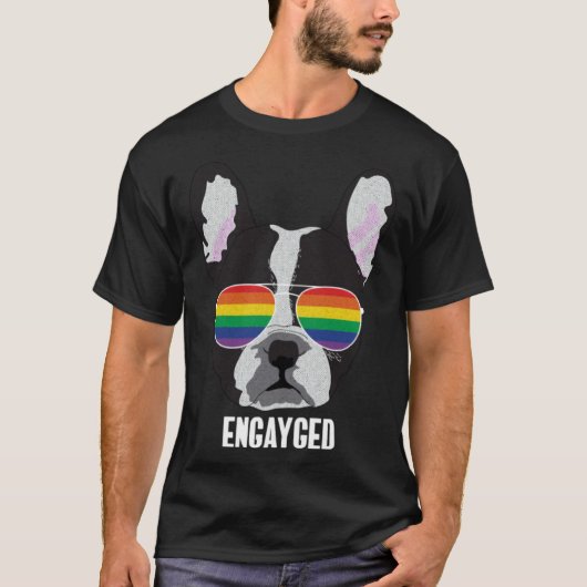 Engayged  Boston Terrier Dog Gay Pride T-shirt (Voorkant)