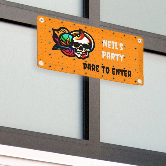 Enge aanpasbare schedel Halloween Banner (Buitenkant Gebouw)