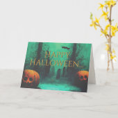 Enge begraafplaats en uitgeholde pompoenen Hallowe Kaart (Gele Bloem)