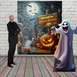 Enge begraafplaats Halloween hangende achtergrond Wandkleed