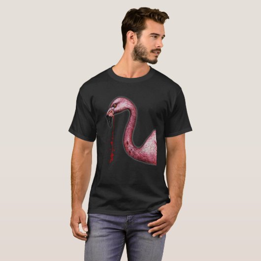 Enge Bloed Dripping Vampier Flamingo met Fangs H T-shirt (Voorkant volledig)