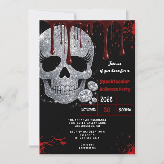 Enge Bloederige Schedel Volwassenen Halloween Fees Kaart (Voorkant)