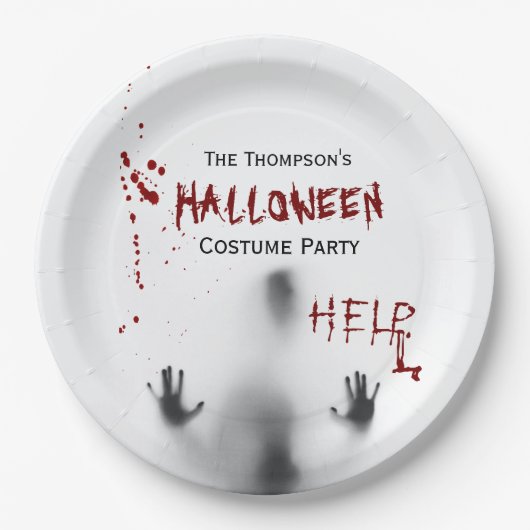 Enge Bloedige Halloween Kostuum Party Wit Papieren Bordje (Voorkant)