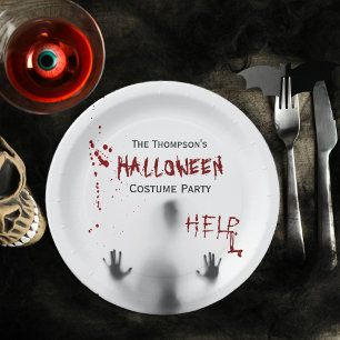 Enge Bloedige Halloween Kostuum Party Wit Papieren Bordje