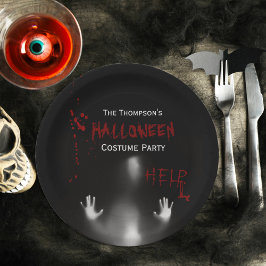 Enge Bloedige Halloween Kostuum Party Zwart Papieren Bordje