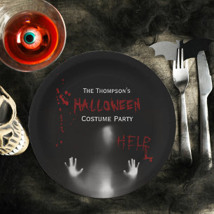 Enge Bloedige Halloween Kostuum Party Zwart Papieren Bordje