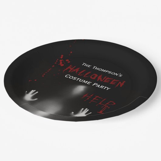 Enge Bloedige Halloween Kostuum Party Zwart Papieren Bordje (Gekanteld)