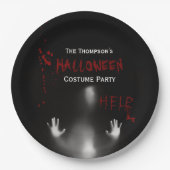 Enge Bloedige Halloween Kostuum Party Zwart Papieren Bordje (Voorkant)