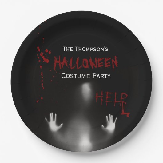 Enge Bloedige Halloween Kostuum Party Zwart Papieren Bordje (Voorkant)