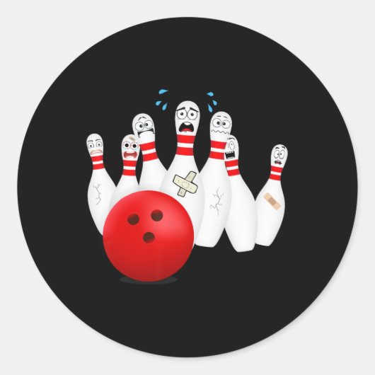 Enge bowlingspelden. Grappig bowlingcadeau Ronde Sticker (Voorkant)