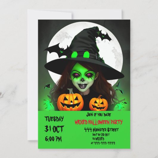 Enge boze heks Halloween party uitnodiging (Voorkant)