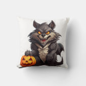 Enge cartoon wolf met een Halloween pompoen Kussen (Voorkant)
